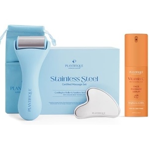 image:imagePLANTIFIQUE Facial Ice Roller and Stainless Steel Gua Sha Set  Cryotherapy Skin Care Massage Tools  Korean Vitamin C Face Massage Serum  Hydrating AntiAging Collagen amp Peptides Formula