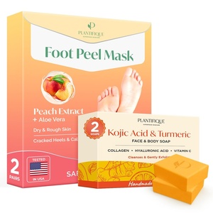 image:imagePLANTIFIQUE Foot Peeling Mask Peach 2 pack and Kojic Acid Soap for Hyperpigmentation 160g