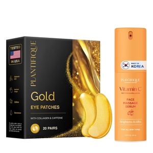 image:imagePLANTIFIQUE Gold Under Eye Patches for Puffy Eyes and Dark Circles 20 Pairs and Vitamin C Face Serum Anti Aging Massage with Peptides Collagen Korean Skin Care Face Moisturizer