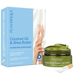 image:imagePLANTIFIQUE Hand Mask for Dry Hands  8 Pairs Moisturizing Gloves with Shea Butter and Korean Skincare Clay Mask  Hydrating Mud Mask with Avocado amp Superfoods