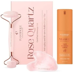 image:imagePLANTIFIQUE Vitamin C Face Serum Anti Aging Massage with Peptides Collagen Korean Skin Care Face Moisturizer and Rose Quartz Gua Sha Set