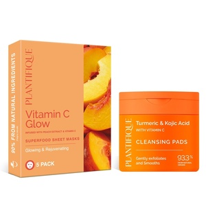 image:imagePLANTIFIQUE Kojic Acid and Turmeric Cleansing Pads 60 amp Facial Sheet Mask Vitamin C Glow 5 Pack