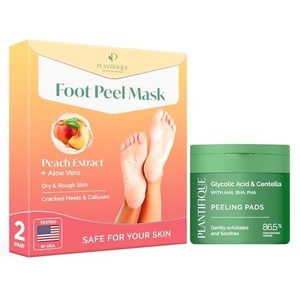 image:imagePLANTIFIQUE Korean Glycolic Acid Pads with CICA 60 Pcs and Foot Peeling Mask 2 Pack Peach
