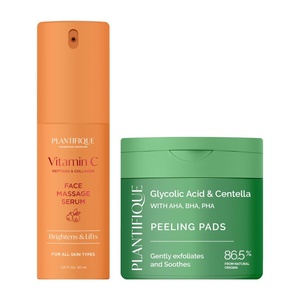 image:imagePLANTIFIQUE Korean Glycolic Acid Pads with CICA 60 Pcs and Korean Vitamin C Face Massage Serum