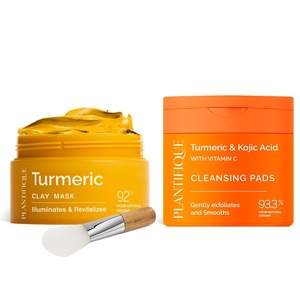 image:imagePLANTIFIQUE Koreanc Turmeric Clay Mask with Vitamin C for Face amp Body  110 g amp Kojic Acid and Turmeric Cleansing Pads for Skin Refresh  60 Exfoliating Facial Pads