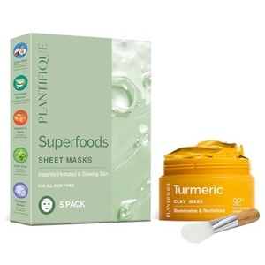 image:imagePLANTIFIQUE Superfood Facial Sheet Mask Variety Box 5 Pack amp Korean Turmeric Clay Mask with Vitamin C for Face amp Body  Targets Dark Spots Refines Pores amp Hydrates 110 g