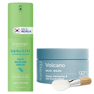 image:imagePLANTIFIQUE Korean Volcanic amp Dead Sea Mud Mask  Purifies Refines Pores 388 oz amp Jojoba Oil and Hyaluronic Acid Serum for Gua Sha Massage 101 fl oz