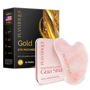 image:imagePLANTIFIQUE Gua Sha Rose Quartz Tool for Face Anti Aging Massage Tool and Gold Under Eye Patches for Puffy Eyes and Dark Circles 20 Pairs Under Eye Masks for Dark Circles