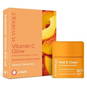image:imagePLANTIFIQUE Korean Cleansing Balm  Removes Waterproof Makeup and Sunscreen Balsamo Desmaquillante amp Facial Sheet Mask Vitamin C Glow 5 Pack  Rejuvenating and Glowing