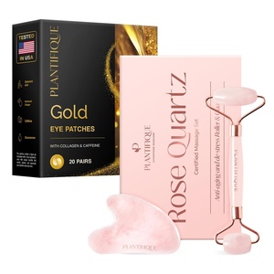 image:imagePLANTIFIQUE Rose Quartz Face Roller with Rose Quartz Gua Sha Set and Gold Under Eye Patches for Puffy Eyes and Dark Circles 20 Pairs Under Eye Masks for Dark Circles and Puffiness Eye
