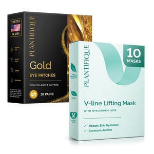 image:imagePLANTIFIQUE VLine Collagen Mask for face 10 PCS Chin Strap for Double Chin Women amp Men and Gold Under Eye Patches for Puffy Eyes and Dark Circles 20 Pairs Under Eye Masks for Dark Circles